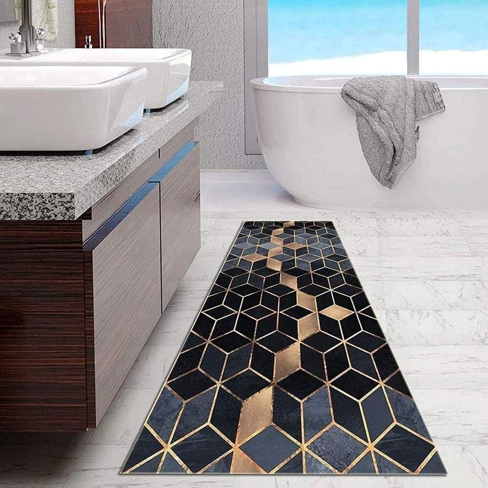 Nelbonls Bathroom Long Carpets Non Slip Hallway Runner Rugs Geometry