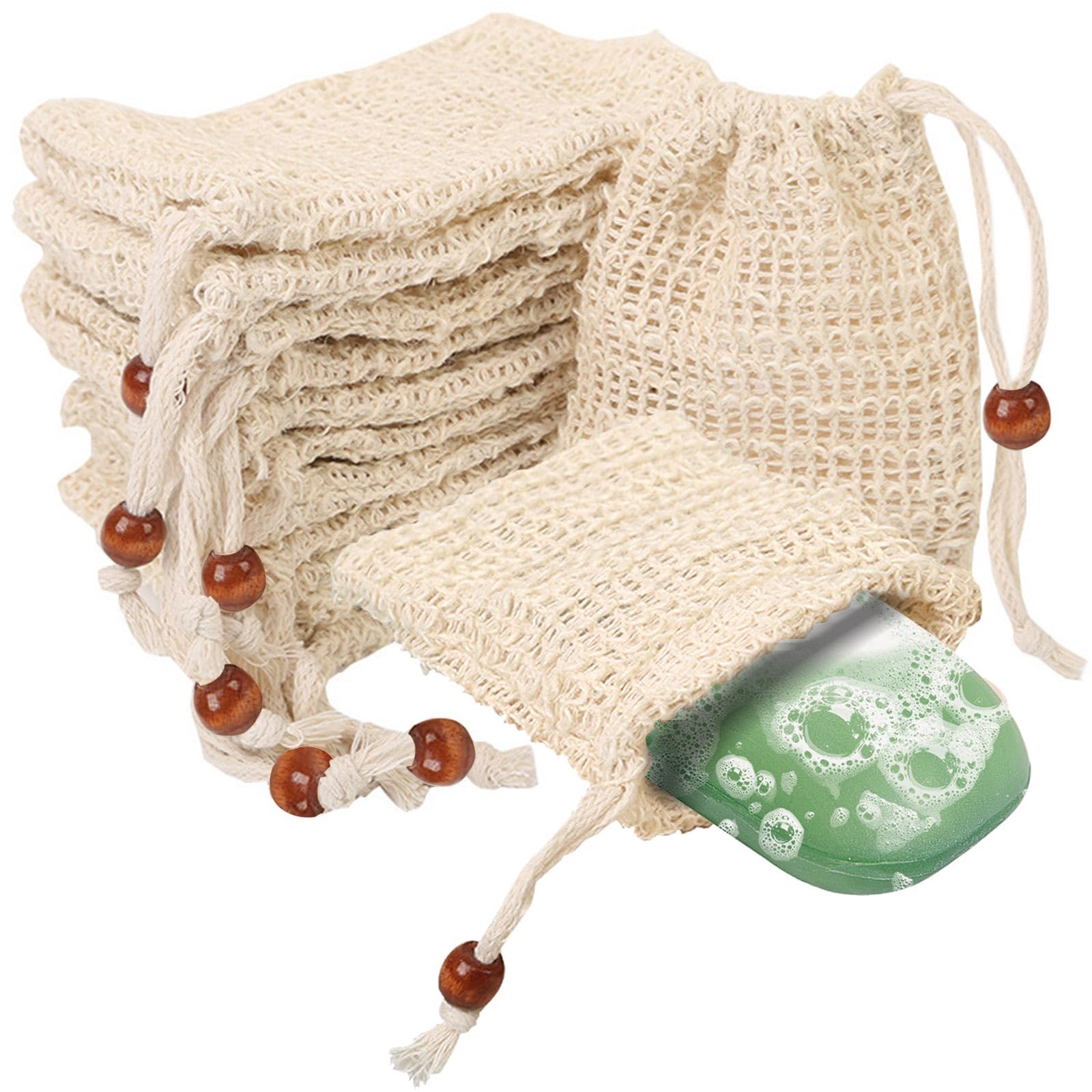 10pcs Soap Bag, BetterJonny Natural Fiber Soap Bags Organic Soap Bag With Pouch Holder Sisal Soap Bag for Foaming or Drying Soaps