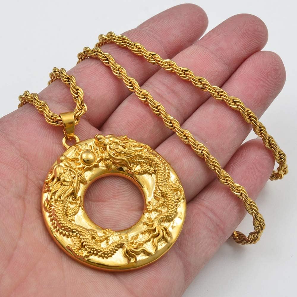 Round Dragon Pendant Necklace For Men 
