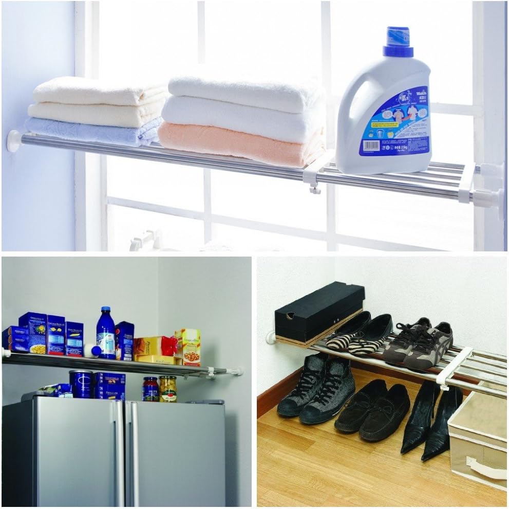 BAOYOUNI Extendable Wardrobe Cupboard Shelf Rack Heavy Duty Adjustable Closet Storage Shelves Expanding Clothes Hanging Tension Pole Rods Kitchen Organiser Dividers Bookshelf - Image 5