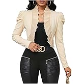 GORGLITTER Women's Ruffle Cropped Blazer Jacket Business Casual Open Front Puff Long Sleeve Bolero Jackets