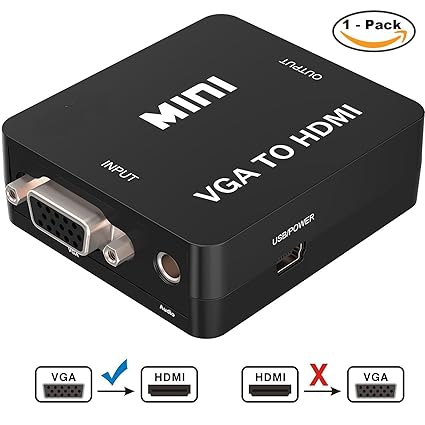 AlexVyan VGA to HDMI 1080P, Full HD Mini Audio Video Converter Adapter Box with USB Power Cable Support HDTV for PC Laptop Display Computer Mac Projector - with 3.5 Audio Jack