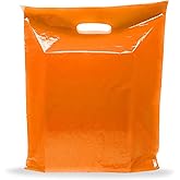 Orange Merchandise Plastic Shopping Bags - 100 Pack 9" x 12" with 1.5 mil Thick - Die Cut Handles - Perfect for Retail, Party Favors, Birthdays, Goodie Bags - Color Orange - Recyclable