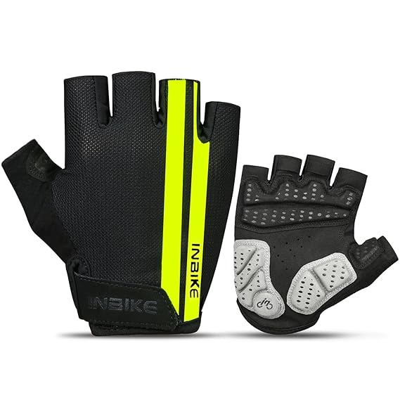 INBIKE Fahrradhandschuhe Rutschfest und Atmungsaktiv Halbfinger MTB Handschuhe 5mm Eva mit Reflektierend Band für Radsport Mo
