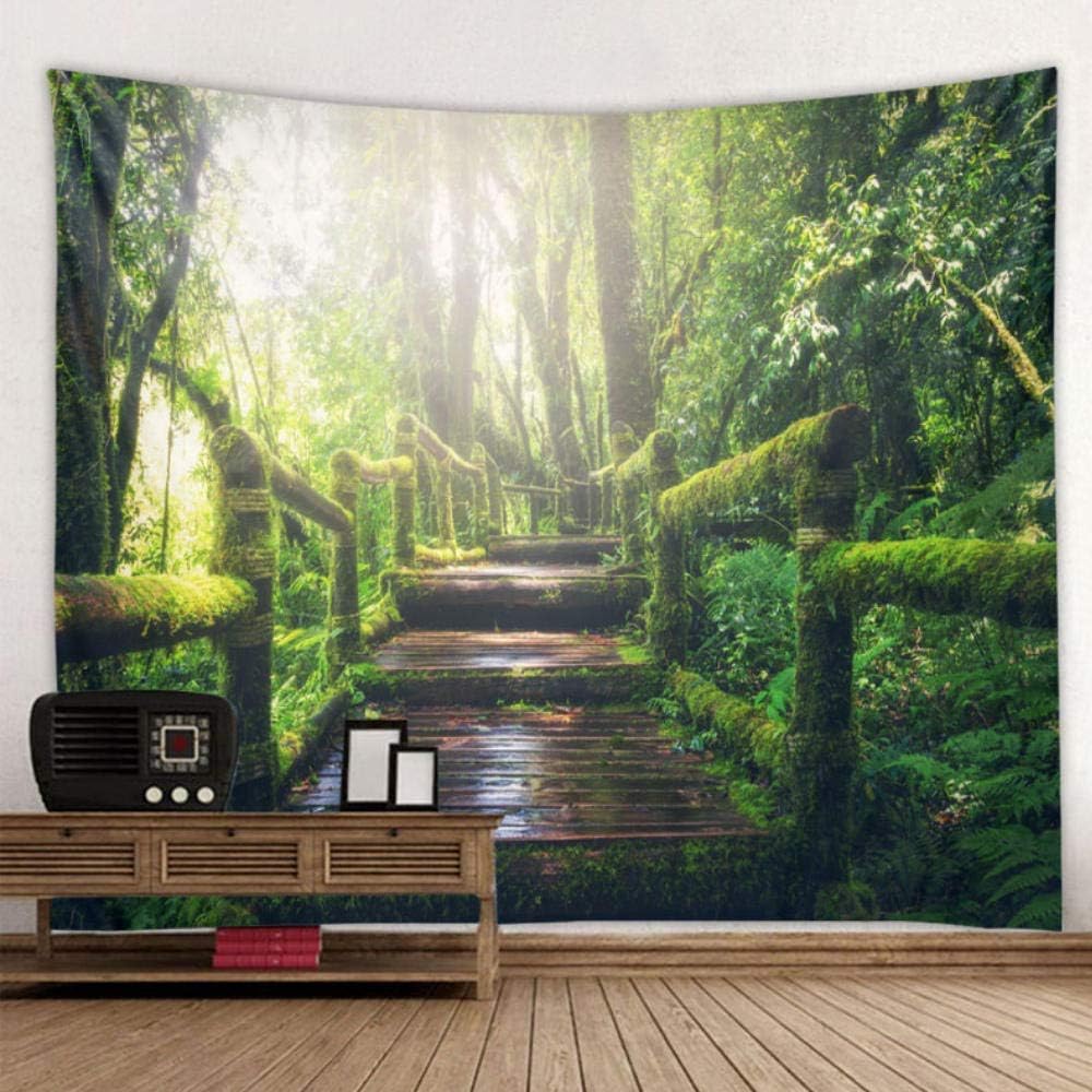 Polyester Tapestry Primitive Forest Wooden Bridge Printed