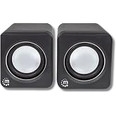 MANHATTAN USB Powered Stereo Speakers, 3.5mm Audio Plug, Volume Control, Bl | USB bus- compact pair with inline level knob, 3 ft lead, 90 Hz-20 kHz response, 166898