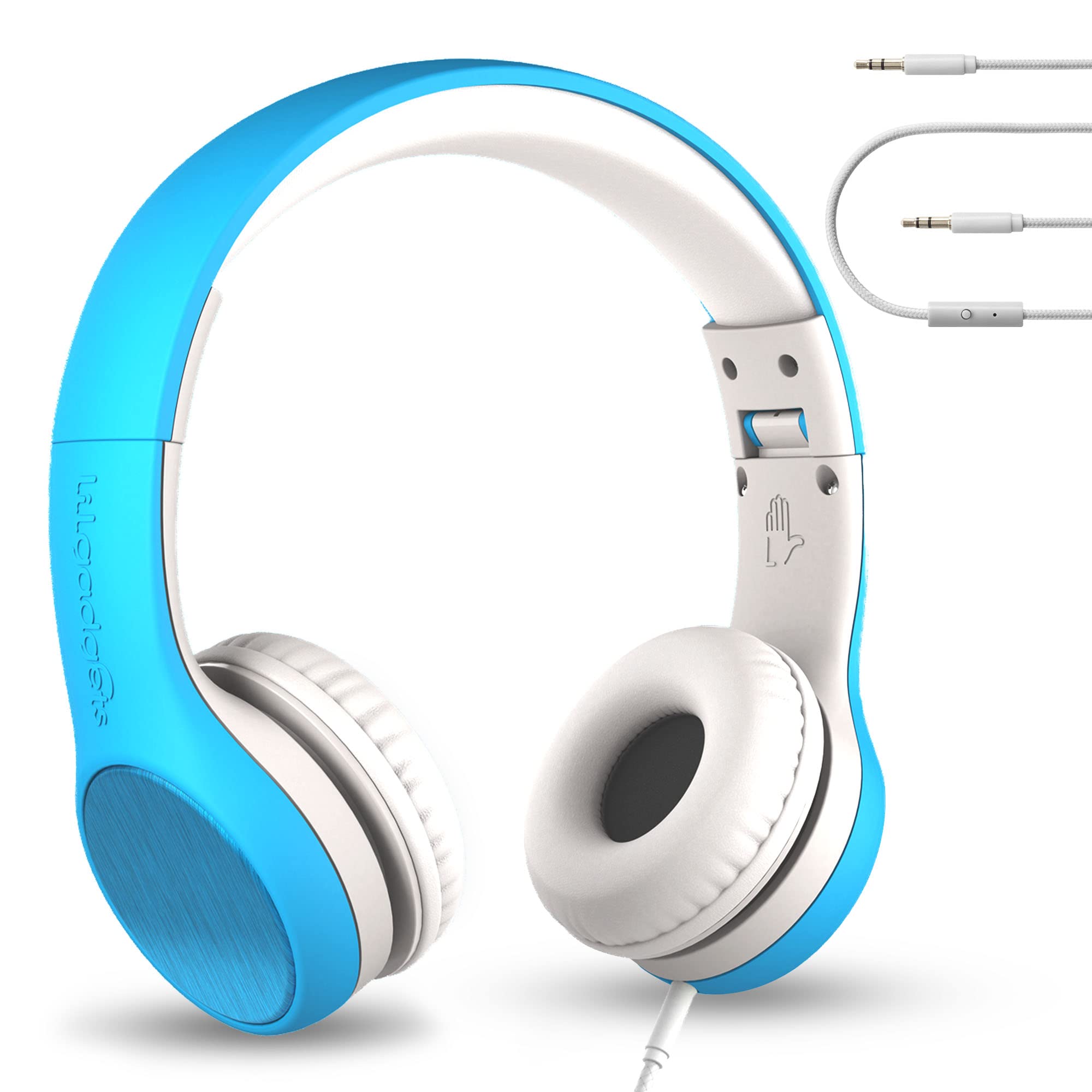 LilGadgets Connect+ Style Wired Headphones for Kids for School with SharePort® Technology, Child-Friendly Foldable On-Ear Headset with Built-in Microphone, Kids Headphones Wired, Blue