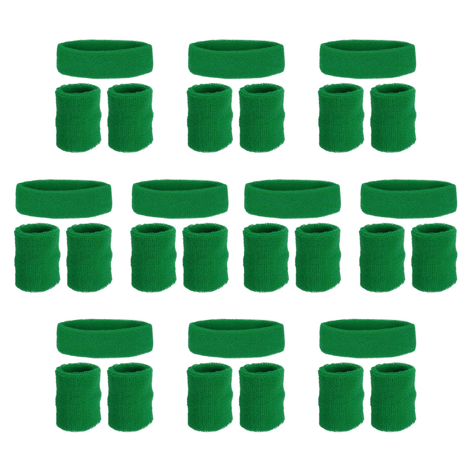 PATIKIL Sweatbands Headband Wristband, 10 Set/30Pcs Sweatband Terry Cloth for Sports Basketball Tennis Athletic Gym Working Out, Green