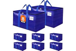 FabSpace 8 Pack Moving Storage Bags Heavy-Duty with Zippers and Reinforced Handles, Moving Supplies Packing Boxes for Moving, Storing, Saving Space, Blue Plastic Storage Totes 93 L(24 Gallon)