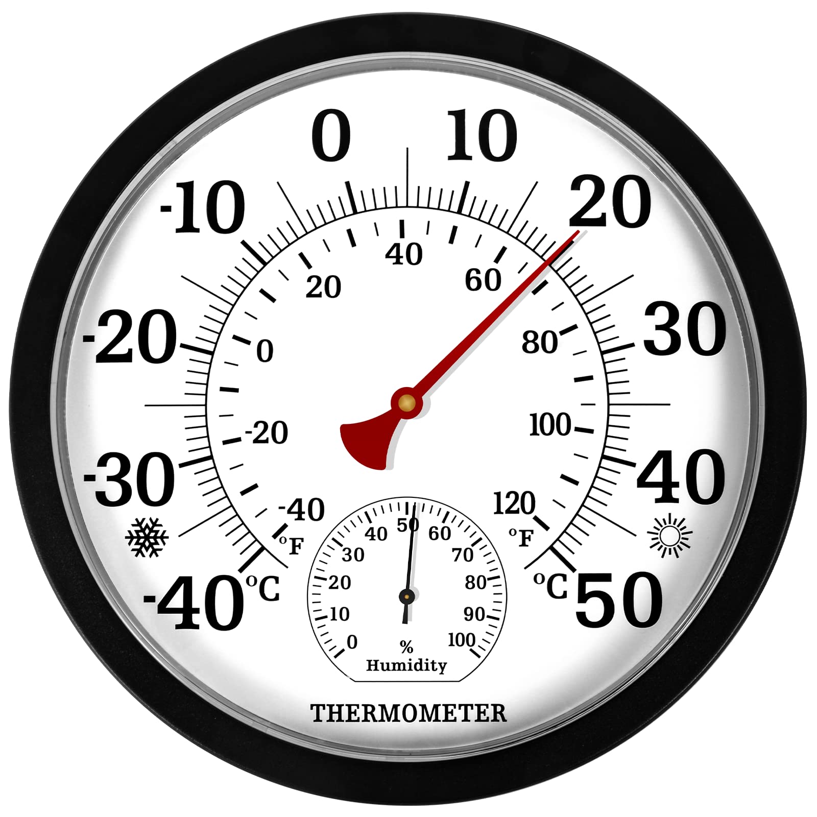 Indoor Outdoor Thermometer Hygrometer - 10 Inch Analog Thermometer Hygrometer Room Temperature Humidity Meter Wall Hanging Thermometer for Patio