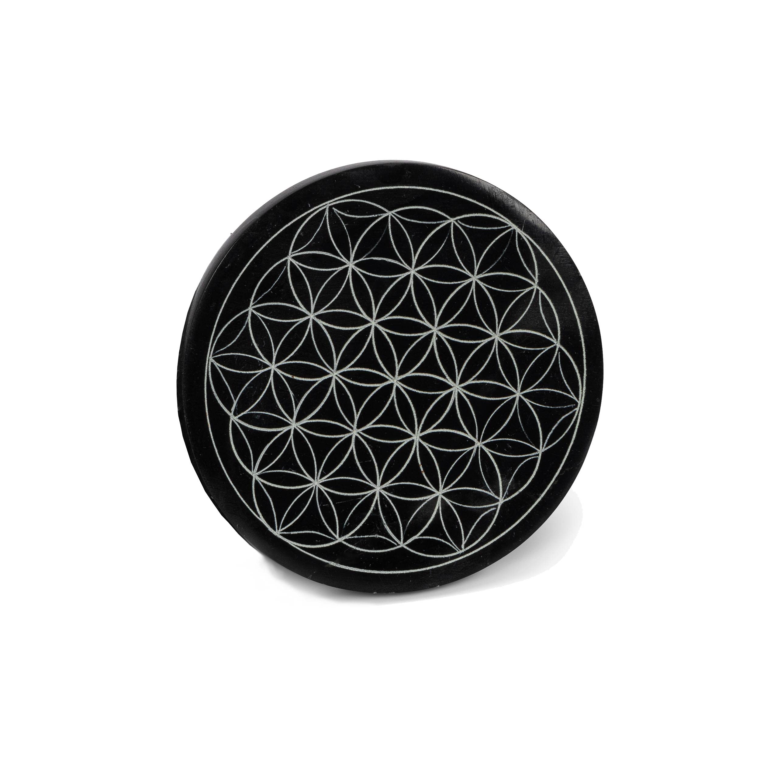 NKlaus 2 x Flower of Life candle holders soapstone, black 10 x 0,7 cm coasters 3847