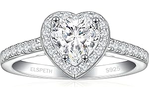 Elspeth 925 Sterling Silver Heart Engagement Ring for Women Heart Cut Cubic Zirconia Promise Ring Size 4-10