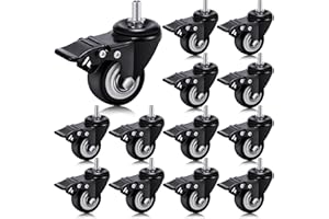 Aurelema Set of 12 M8 Caster Wheels 1.5 Inch M8 x 25 mm Swivel Threaded Stem Caster Locking Standing Desk Wheels Heavy Duty 360° Polyurethane with Dual Brake, No Noise, 400 lb for Cart Desk Furniture