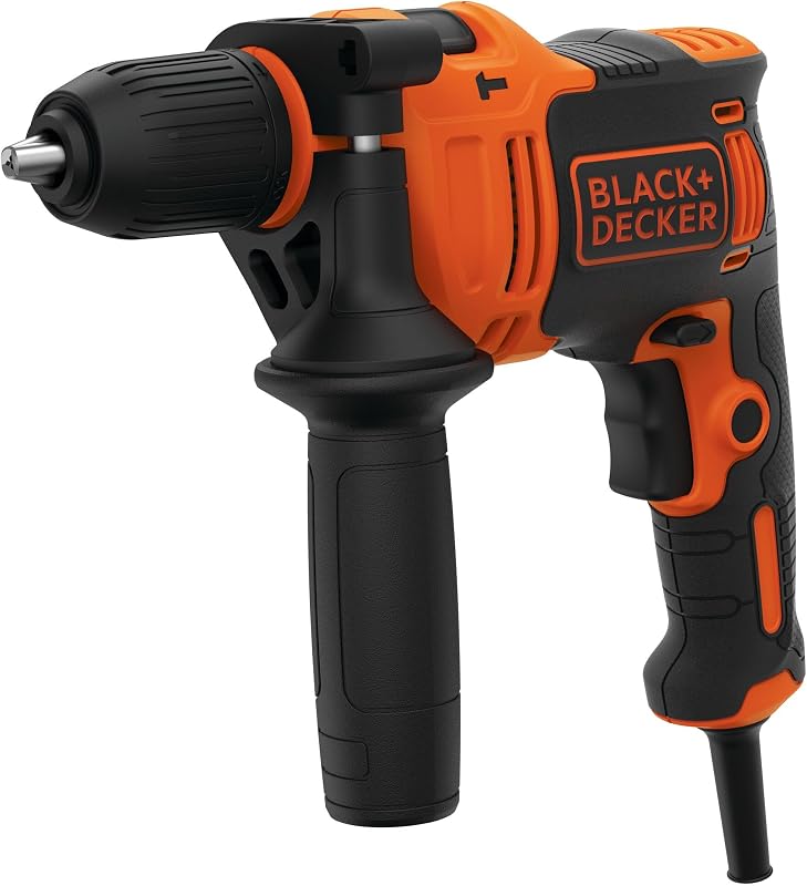 Broca de martelo com fio black + decker beh710k 710 w 13 mm mandril com alça lateral inclui 4 brocas e estojo laranja/preto