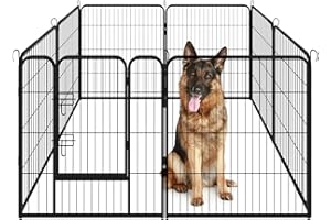 Dog Playpen, Pet Gate Puppy Playpen Large Dog Kennel Dog Fence 40 Inch Fence Exercise Pen Gate Foldable 8 Panels with Door Op