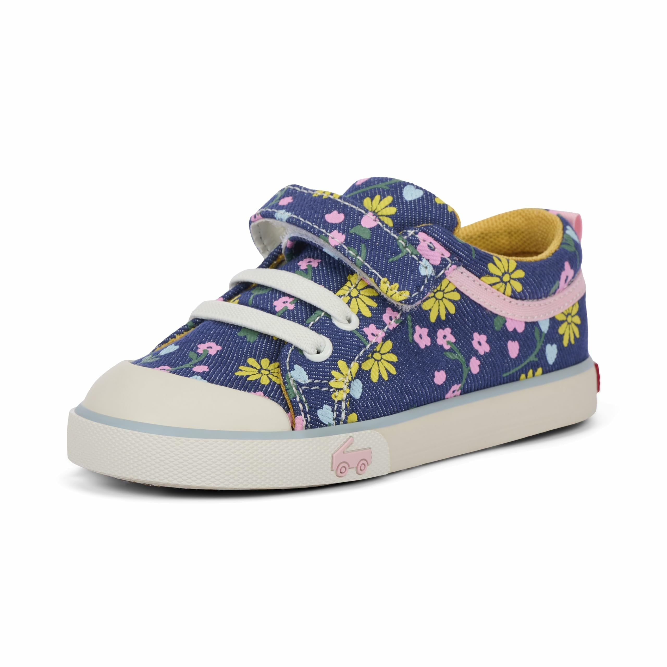 See Kai Run Kristin – Fan Favorite Sneakers for Little Girls, Blue Denim/Floral, Little Kid 13.5