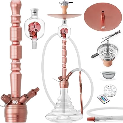 DILAW® Opal Shisha Set Hookah 93cm Aluminium Alu ? + LED Licht | Wasserpfeife Kaminkopf Komplettset Molassefänger Silikonschl