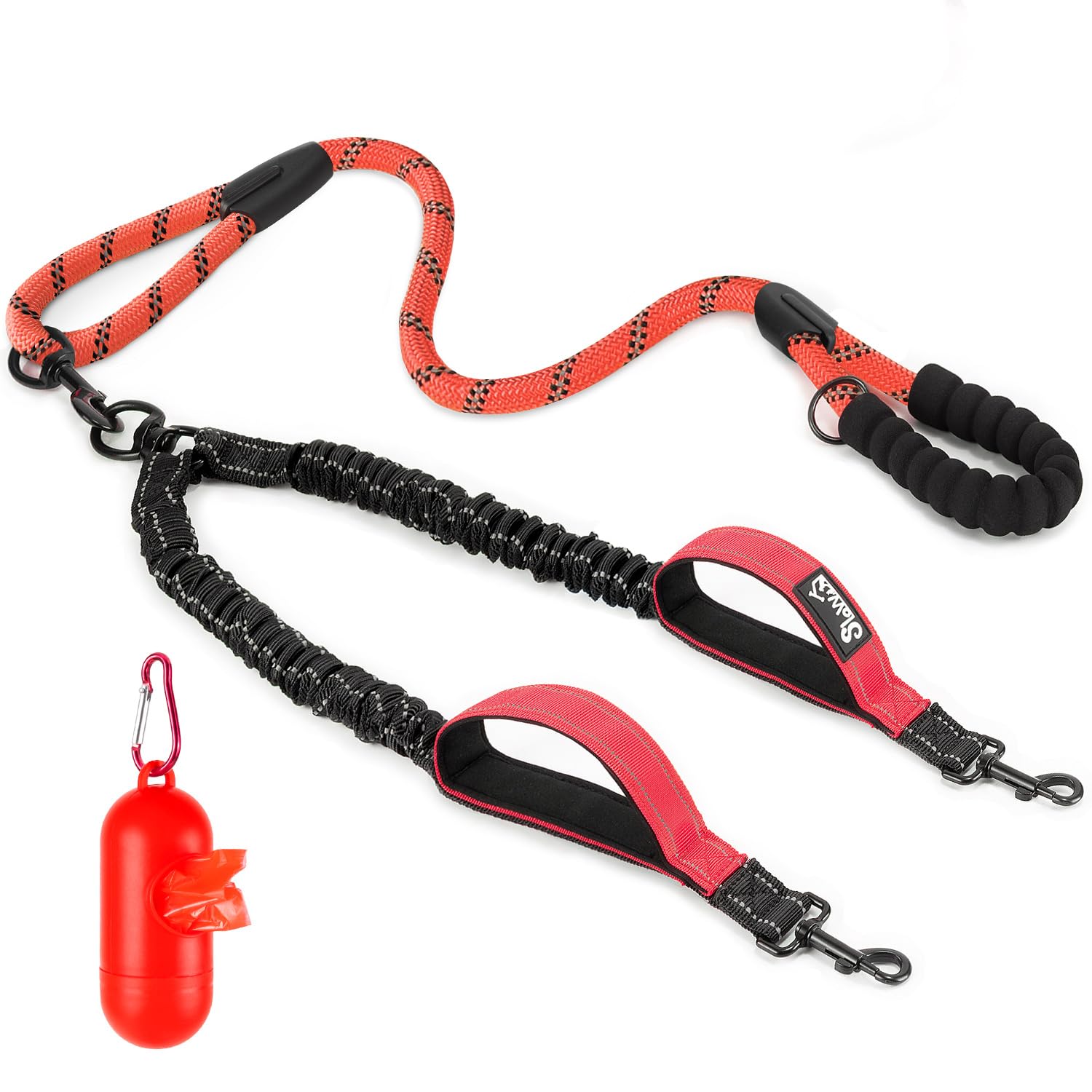 Eyein Double Dog Lead No Tangle - 360° Swivel Heavy Duty Reflective Leash with Two Padded Handles Dual Dog Splitter, Comfortable Shock Absorbing Walking Training for 2 Small Medium Dogs (11-68kg)