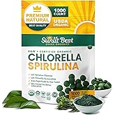 Sunlit Best Chlorella Spirulina Tablets - Organic USDA, Premium Spirulina and Chlorella Tablets 1000 Count - Sun Chlorella Pure Natural Superfood with Algae, Enzymes Chlorophyll & Vegan Protein
