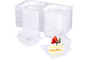 Jgalnim 100 Pack Clear Plastic Square Hinged Food Clamshell Container,Disposable To Go Cake Slice Container,Clear Plastic Clamshell Food Containers for Cookies, Desserts, Fruits, Salads, Sandwiches