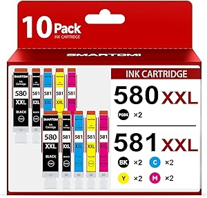 PGI-580 CLI-581 XXL Kompatible für Canon Druckerpatronen 580 581 für Canon TR8550 Druckerpatronen für Pixma TR8550 TR7550 TR7500 TS705 TS6350 TS6150 TS9550 TS6250 TS8250 (10er-Pack)