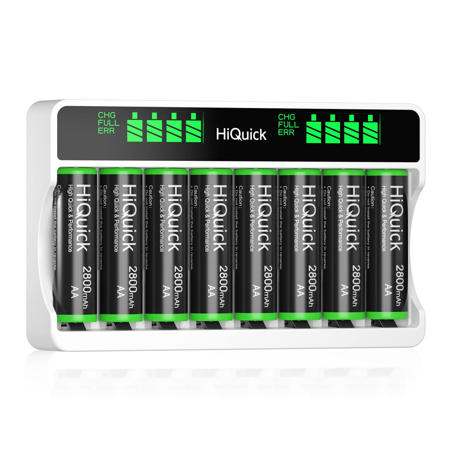 HiQuick 充電池充電器セット 単3電池+充電器セット 単三 単四 ニッケル水素、ニカド充電池に対応 8スロット 自由充電可能 LCD付き 急速充電器 じゅうでんち単3 充電器セット(8本2800mAh) の商品画像