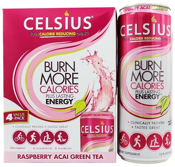 CELSIUS RTD GREEN TEA RASPBERRY, 12 OUNCE