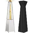 FOOWIN Patio Heater, 48,000 BTU Outdoor Patio Heater with Wheels,Propane Patio Heater w/Waterproof Cover & Gloves,Quartz Glass Tube Pyramid Patio Heater for Outdoor Use,Silver Grey