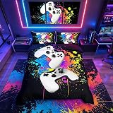 Loussiesd Teens Gamepad Bedding Set Duvet Cover 3Pcs Watercolor Tie Dye