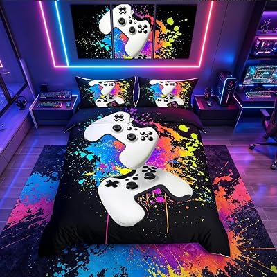 Loussiesd Teens Gamepad Bedding Set Duvet Cover 3Pcs Watercolor Tie Dye