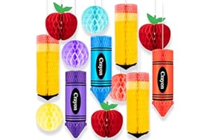 GOSODENY 13 Pcs Crayon Apple-Shaped Hanging Honeycomb Balls Honeycomb Pencil Paper Ball Decorations Welcome Back to School Classroom Decorations First Day of School Party Supplies Decor