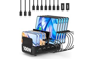 SooPii USB Charging Station,100W Fast Charging Station for Multiple Devices Contains 8pcs USB C Cables,10-Port Type C Phone C