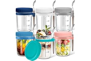 TFMODBFA 6 Pack 12oz Overnight Oats Containers with Lids and Spoons - Wide Mouth Mason Salad Jars, Airtight Glass Food Storag