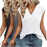3 Pack Womens Tops V Neck Cap Sleeve T-Shirts Summer Beach Vacation Clothes 2026 Spring Casual Outfits Fashion Basic Tee