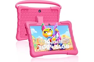 RliyOliy 10 inch Kids Tablet, Tablet for Kids 3GB+64GB, 512GB Expand, Android 12 Toddler Tablet with 8000mAh, Bluetooth 5.0, WiFi, GMS, Parental Control, Dual Camera, Educational, Pink