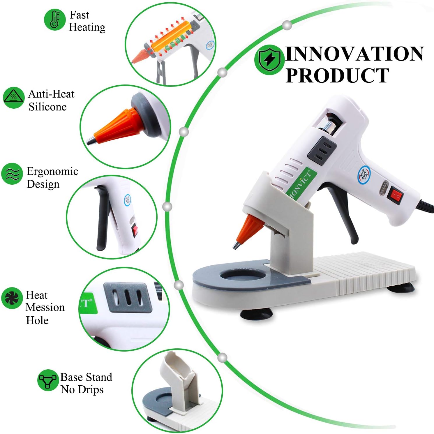 Hot Glue Gun - MONVICT Craft Glue Gun 40W with A Glue Gun Stand and 30 Glue Sticks, Mini Hot Melt Glue Gun Kit for DIY, Crafts, Festivals, School Project More