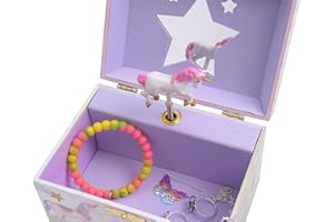 Jewelkeeper Musical Jewelry Box for Girls with Spinning Unicorn, Glitter Rainbow and Stars Design Music Box for Necklace, Earrings, and Accessories, Plays The Beautiful Dreamer Tune