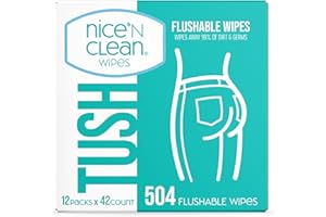 Nice 'N Clean Adult Flushable Wipes (12 x 42 Count) | Personal Cleansing Wipes Made from Plant-Based Fibers | Infused with Aloe & Vitamin E