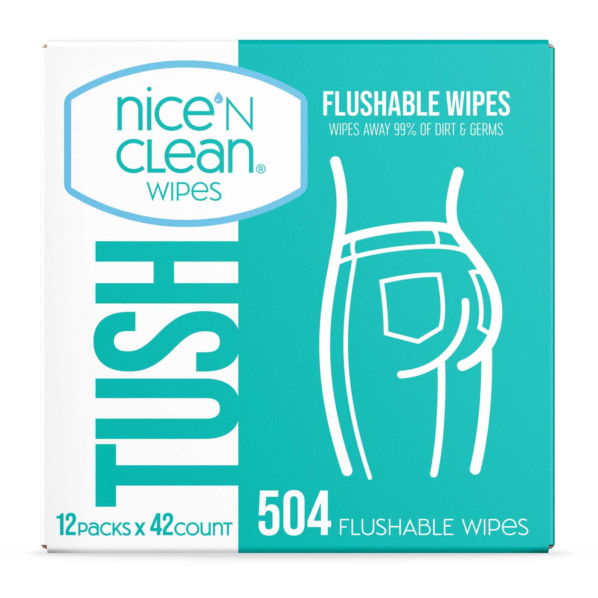 Photo 1 of Nice 'N Clean Adult Flushable Wipes (12 x 42 Count) | Personal Cleansing Wipes Made from Plant-Based Fibers | Infused with Aloe & Vitamin E