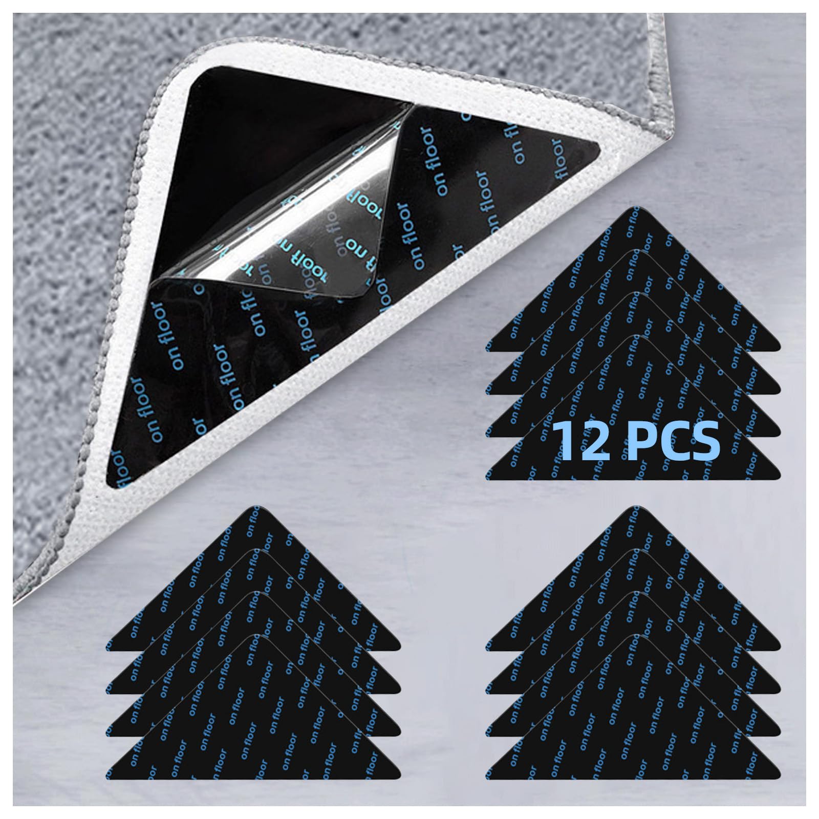 Photo 1 of 12 Pcs Rug Tape, Non Slip Rug Pads Grippers for Hardwood Floors and Tiles, Reusable Carpet Tape for Area Rugs, Double-Sided Adhesive Rug Stickers Keep Corners Flat