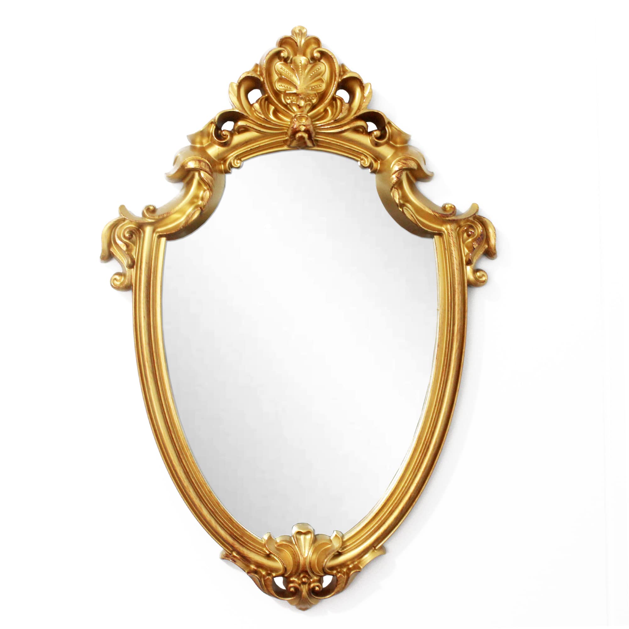 Eaoundm 16.5 x 11 inch Vintage Antique Decorative Wall Mirror - Shield Shape (Brush Gold)