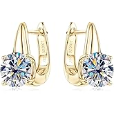 PROSTORY U-Shaped Moissanite Hoop Earrings, 2CT D Color VVS1 Clarity 925 Sterling Silver U-Shaped Earrings for Women Mom Birthday Holiday Jewelry Gifts