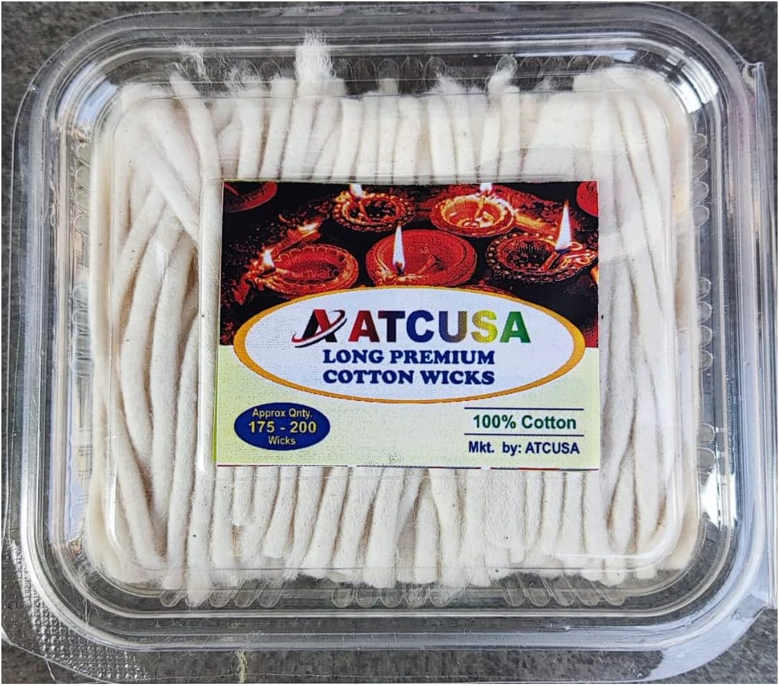 Oil Lamps & Accessories - Handmade Long Cotton Wicks for Puja Pooja Jyot Batti Oil Lamp Diyas Diwali Deepawali Diya Ideal for Brass, Kuber Clay Diya Home Mandir Temple (Plain Cotton Wicks - Box Packed (170-200 Wicks Approx))