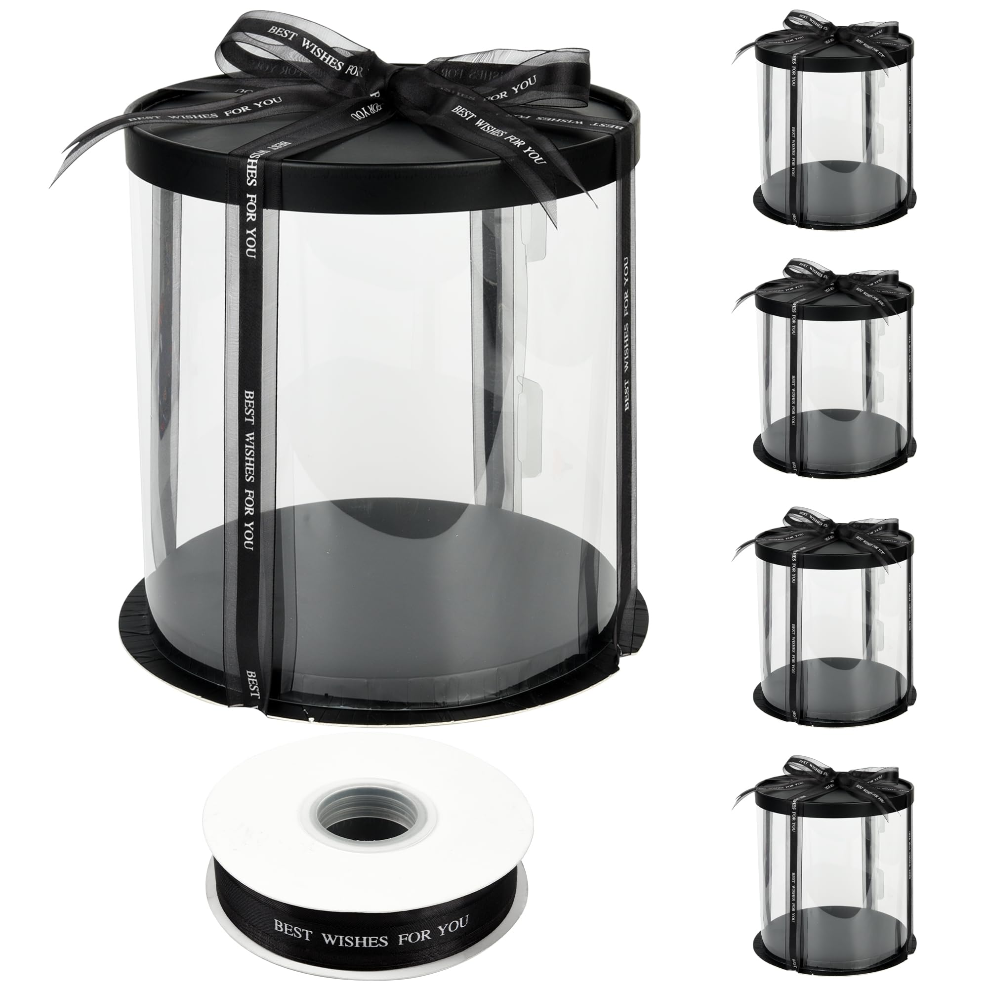 Photo 1 of **PARTIAL SET/ MISSSNG ASSEMBLY PIECES** DJFHIW 5 Pcs Clear Cake Boxes Round 9x 9x 9inch with Ribbon,Tall Box Display Plastic Clear Gift Boxes for Wedding Birthday,6-inch Double Layer Cake Box