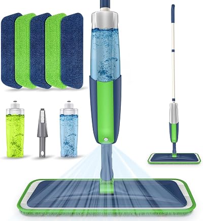 MEXERRIS Spray Mop Floor Cleaning Flat Mop 5 Microfiber Pads 2 Bottles