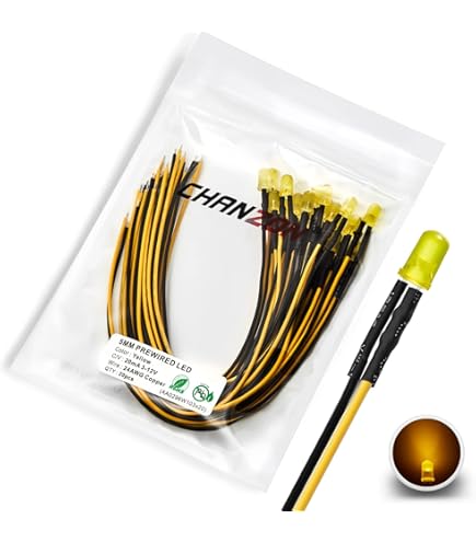 PATIKIL 3V - 6V 5mm LED Light Emitting Diodes, 25 Pack Pre Wired Mini LED Lights Bulb Light-emitting Lamp For RC DIY Indicator Lighting Decoration, 5 Color - View #5