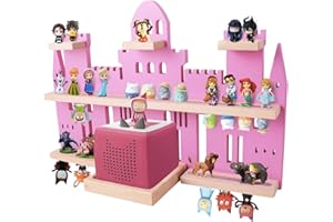 Givilio Tonie Shelf Castle for Toniebox,Wall Mounted Tonie Shelf Set,Tonie Figures Tonie Storage,Magnetic Wooden Floating Shelves Compatible with Toniebox for Kids Room (Pink)
