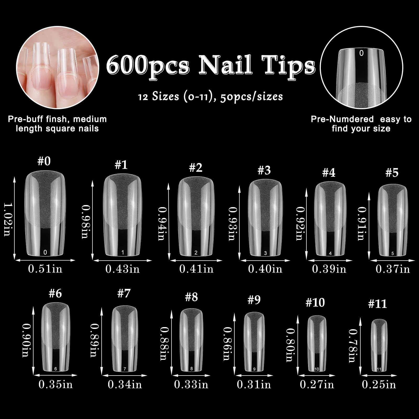 AddFavor 600pcs Square Nail Tips, Medium Square Gel Nail Tips Clear Fake Nails Full Cover Acrylic Nails Tips for Extension Nail Manicure Salon Home DIY - Image 5