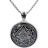 Seven Angel Medal Pendant Stainless Steel Glass Solomon Talisman Necklace Guardian Jewelry Men and Women 24 inch Gift Set