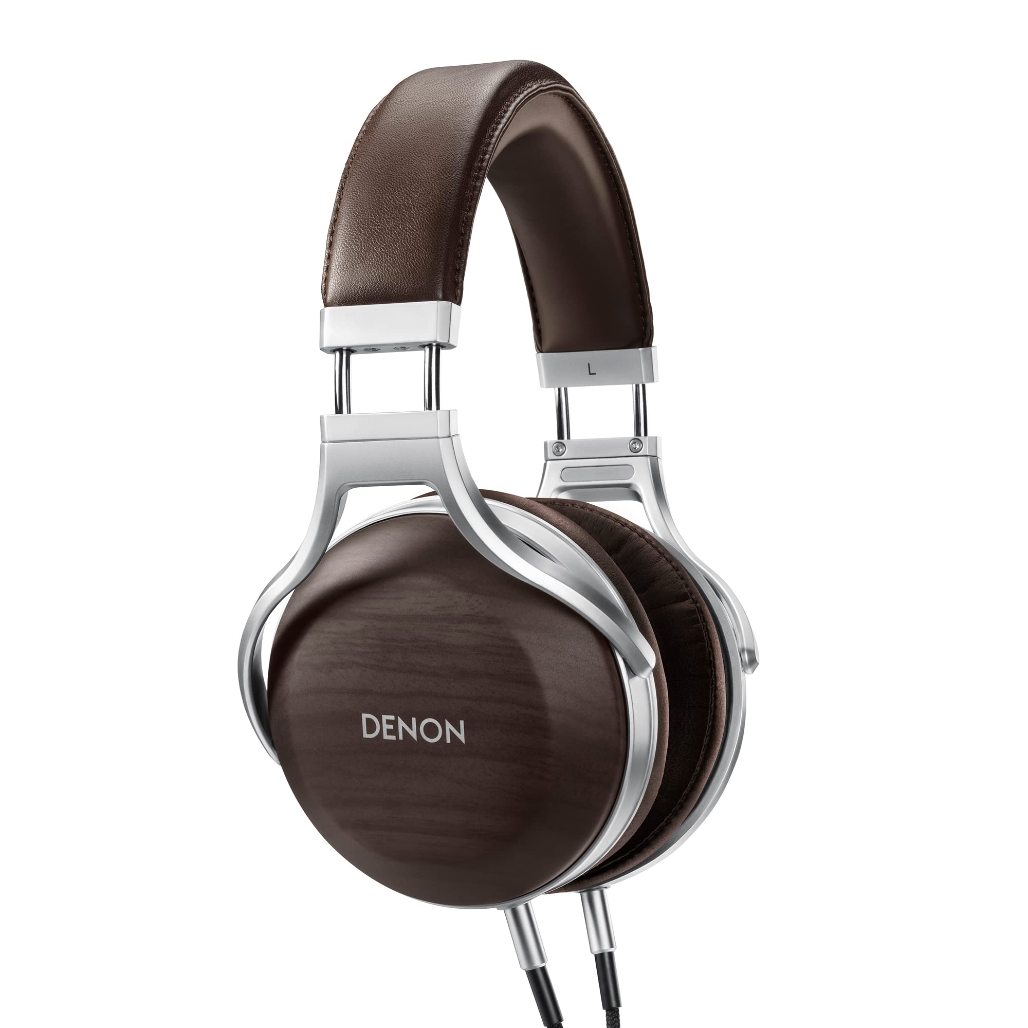 Denon AH-D5200 Premium Over-Ear Headphones, Hi-Fi, Hi-Res Audio, 50mm FreeEdge Drivers, Zebra Wood Earcups - Brown